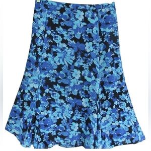 JM Collection Black and Blue Flare Floral Skirt